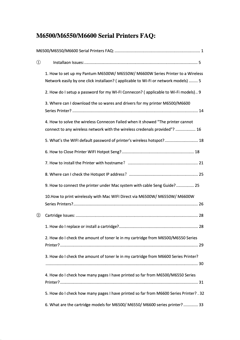 Page 1 de la notice FAQ Pantum M6506NW