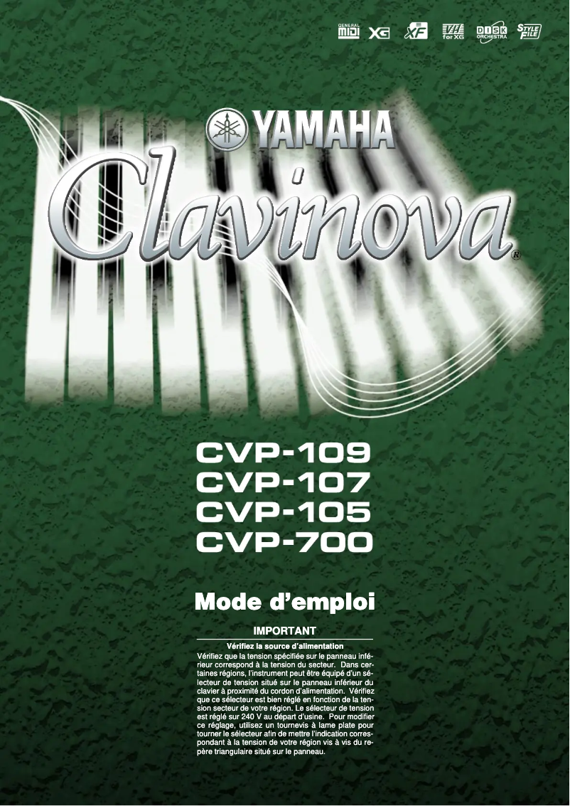 Page 1 de la notice Manuel utilisateur Yamaha Clavinova CVP-105