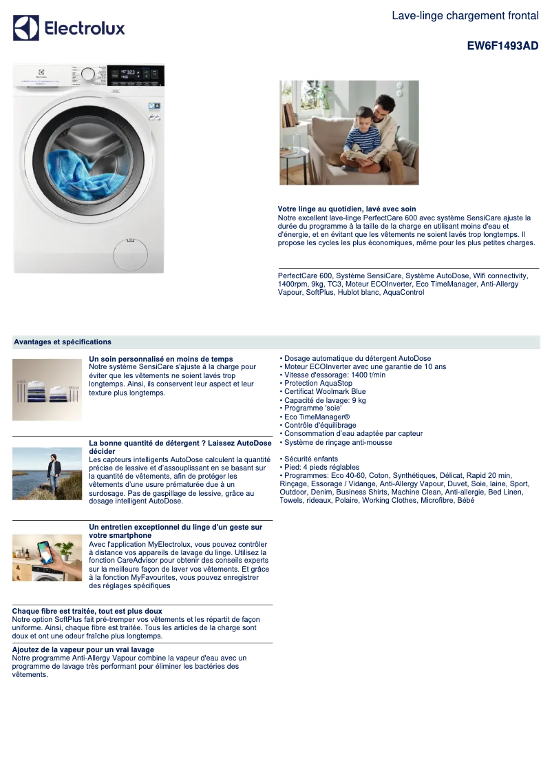 Page n°1 - Fiche technique Electrolux EW6F1493AD