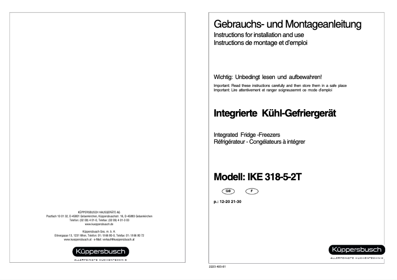 Page n°1 - Manuel utilisateur Küppersbusch IKE 318-5-2T