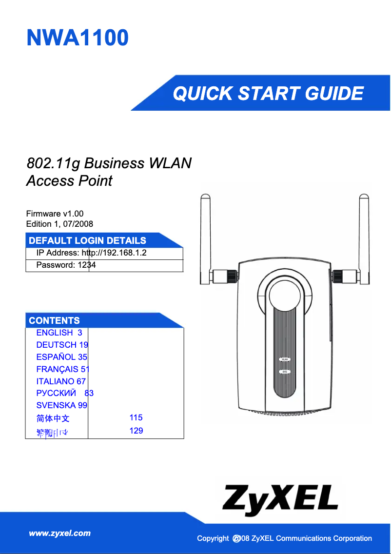 Page 1 of the manual User Manual ZyXEL NWA-1100