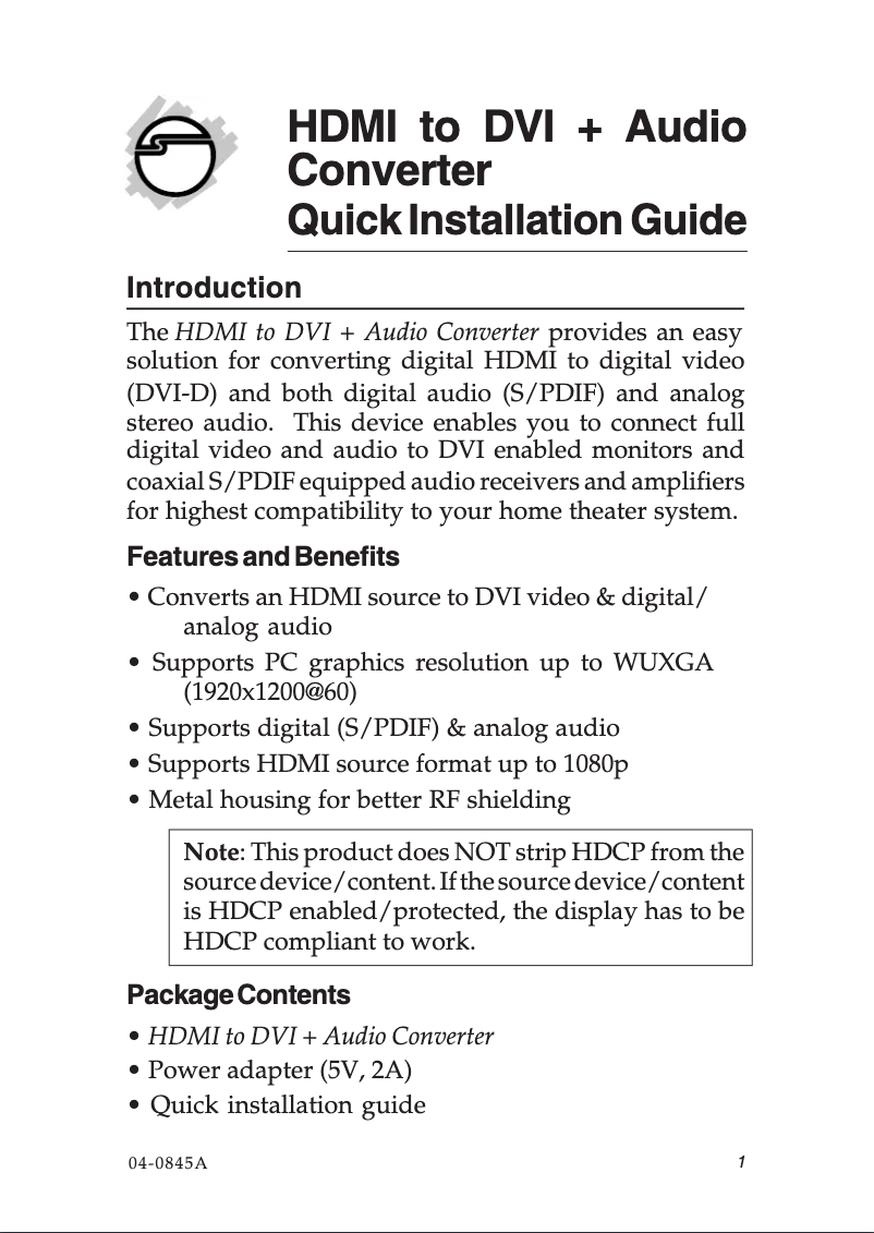 Page n°1 - Manuel utilisateur Siig CE-H21712-S1