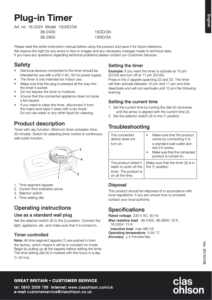 Page 1 de la notice Manuel utilisateur Clas Ohlson 15GD