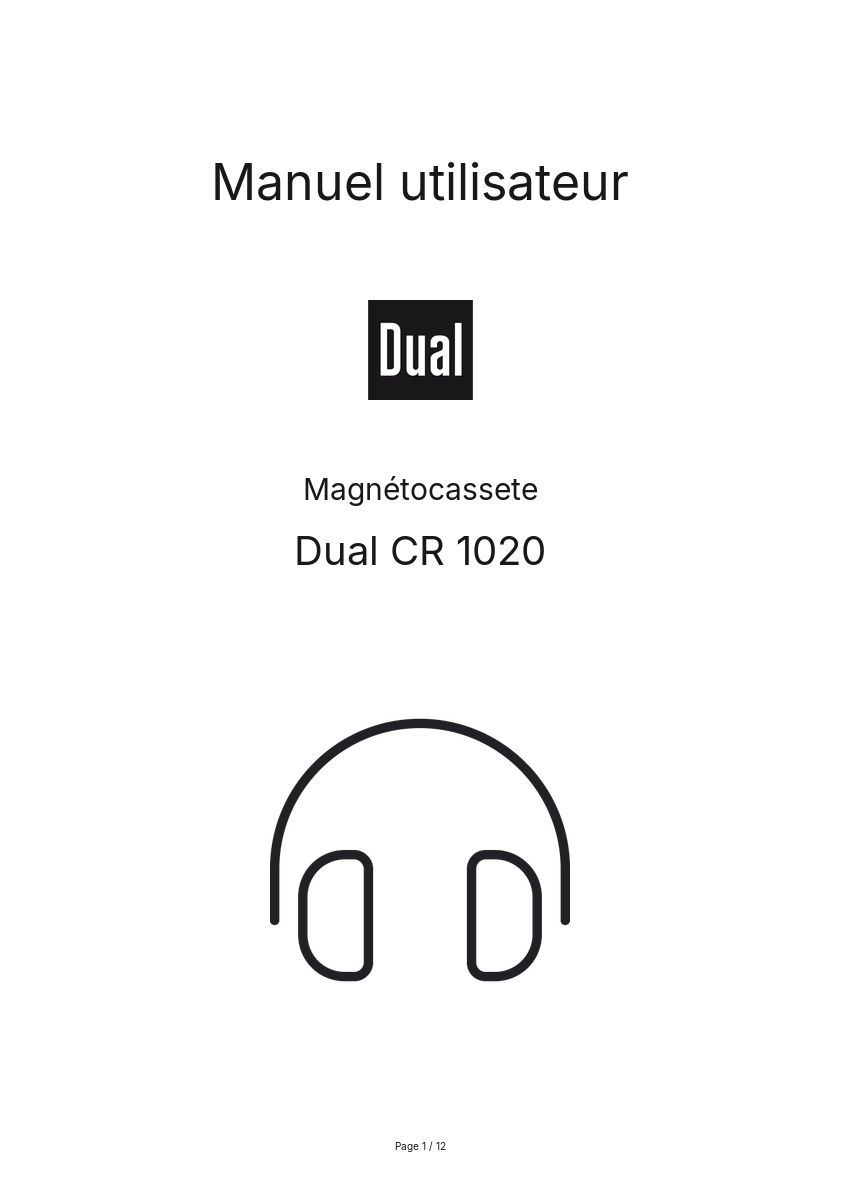 Page n°1 - Manuel utilisateur Dual CR 1020
