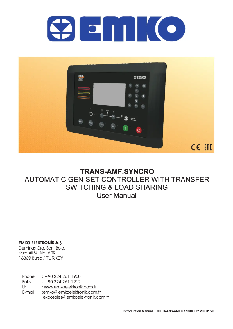 Page 1 de la notice Manuel utilisateur Emko Trans-AMF.SYNCRO
