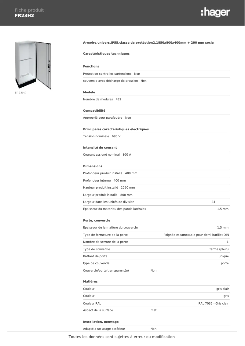 Image de la première page du manuel de l'appareil FR23H2