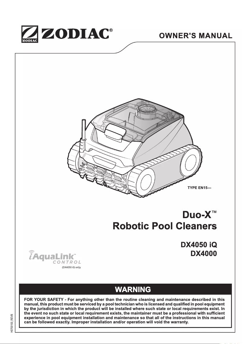 Page 1 de la notice Manuel utilisateur Zodiac Duo-X DX4050 iQ