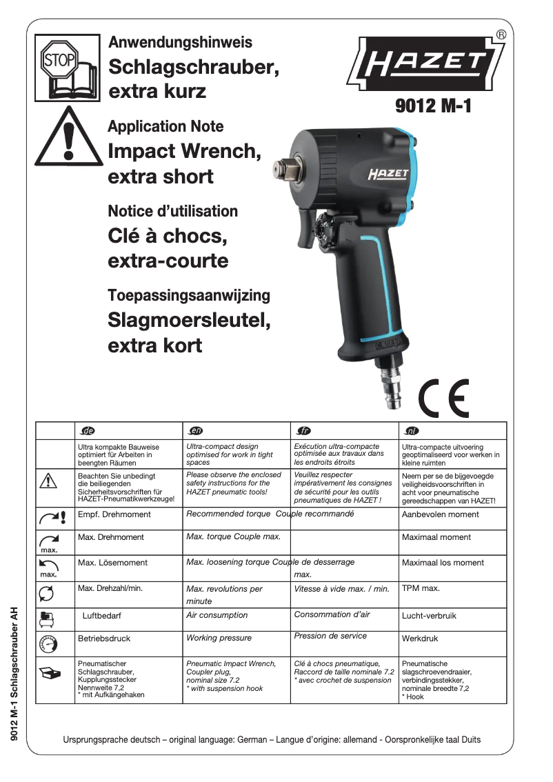 Page 1 de la notice Manuel utilisateur Hazet 9012M-1