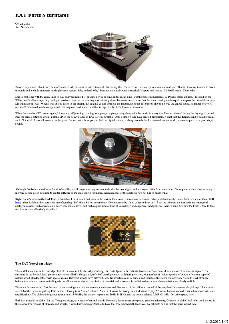 Page 1 of the manual User Manual EAT Forte S