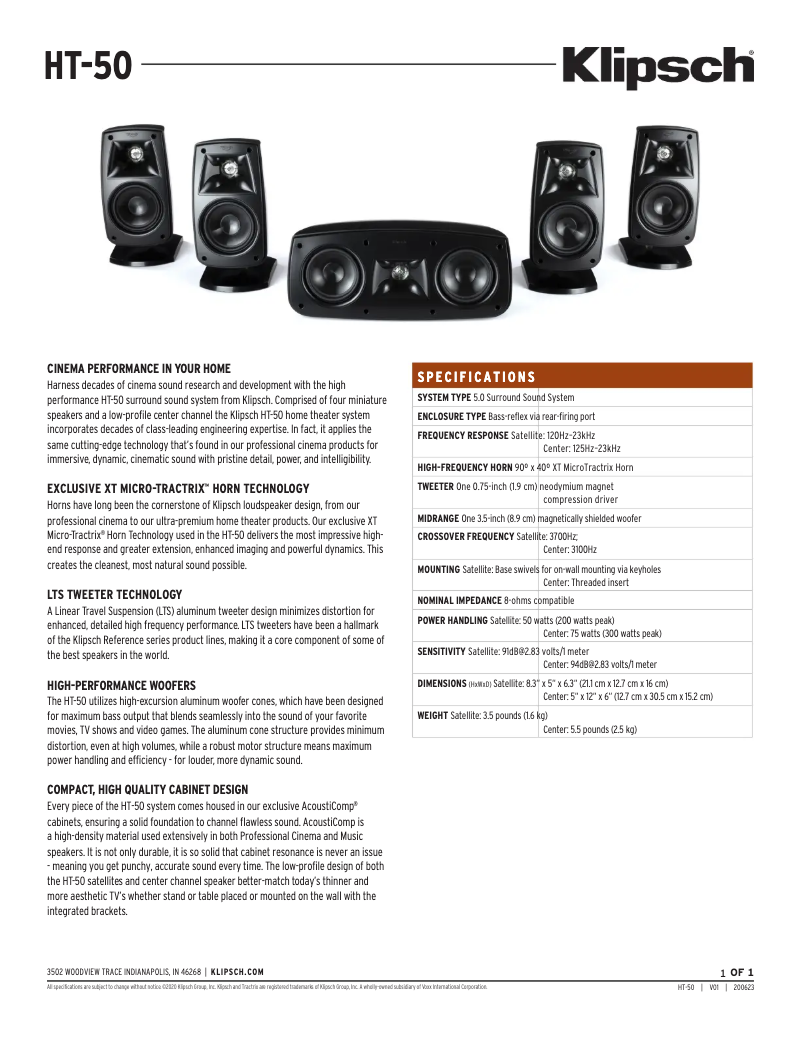 Page n°1 - Fiche technique Klipsch HT-50
