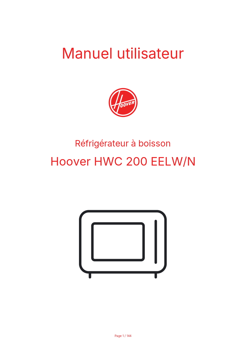 Page n°1 - Manuel utilisateur Hoover HWC 200 EELW/N