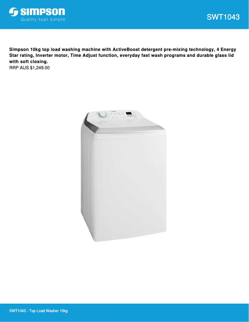 Page 1 de la notice Fiche technique Simpson SWT1043