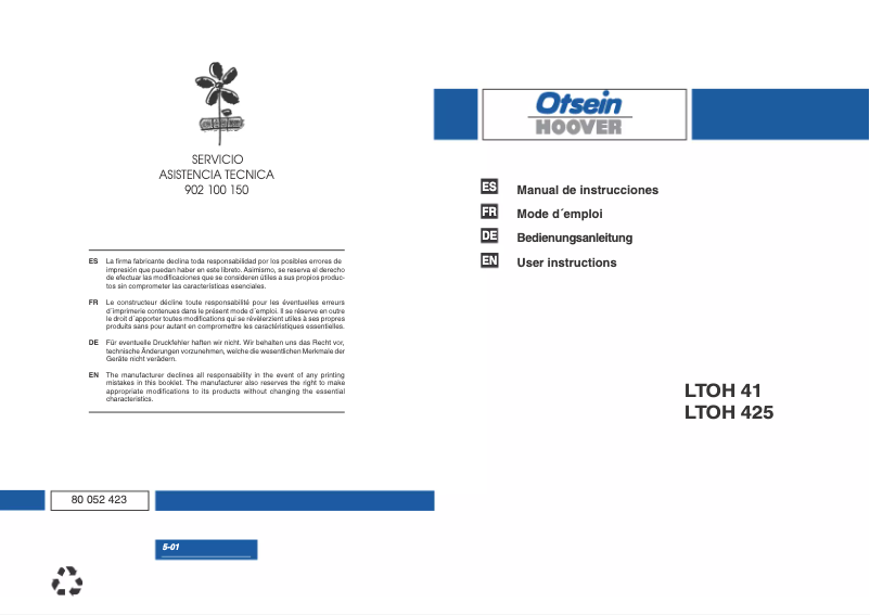 Page 1 de la notice Manuel utilisateur Otsein-Hoover LB LTOH 425