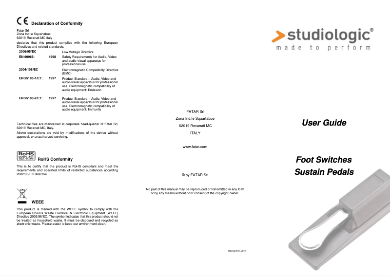 Page n°1 - Manuel utilisateur Studiologic PS100