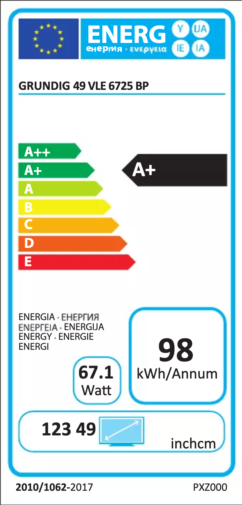 Page 1 de la notice Label énergétique Grundig 49 VLE 6725 BP