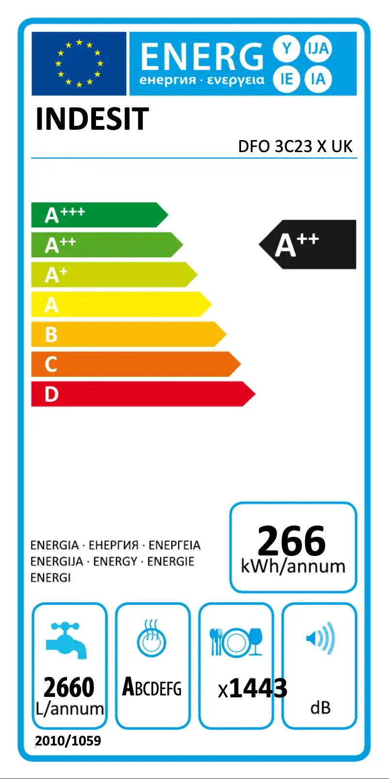 Page n°1 - Label énergétique Indesit DFO 3C23 X UK