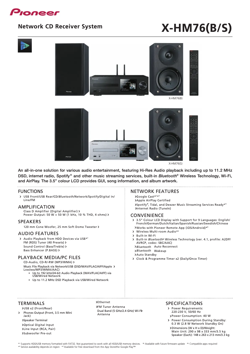 Página 1 del manual Ficha técnica Pioneer HUB X-HM76-S