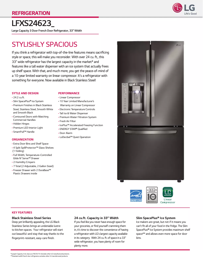 Page 1 de la notice Fiche technique LG LFXS24623