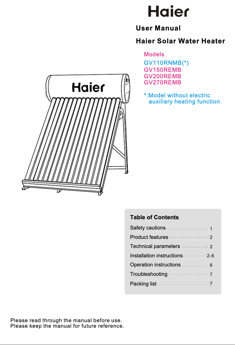 Page 1 de la notice Manuel utilisateur Haier GV110REMB