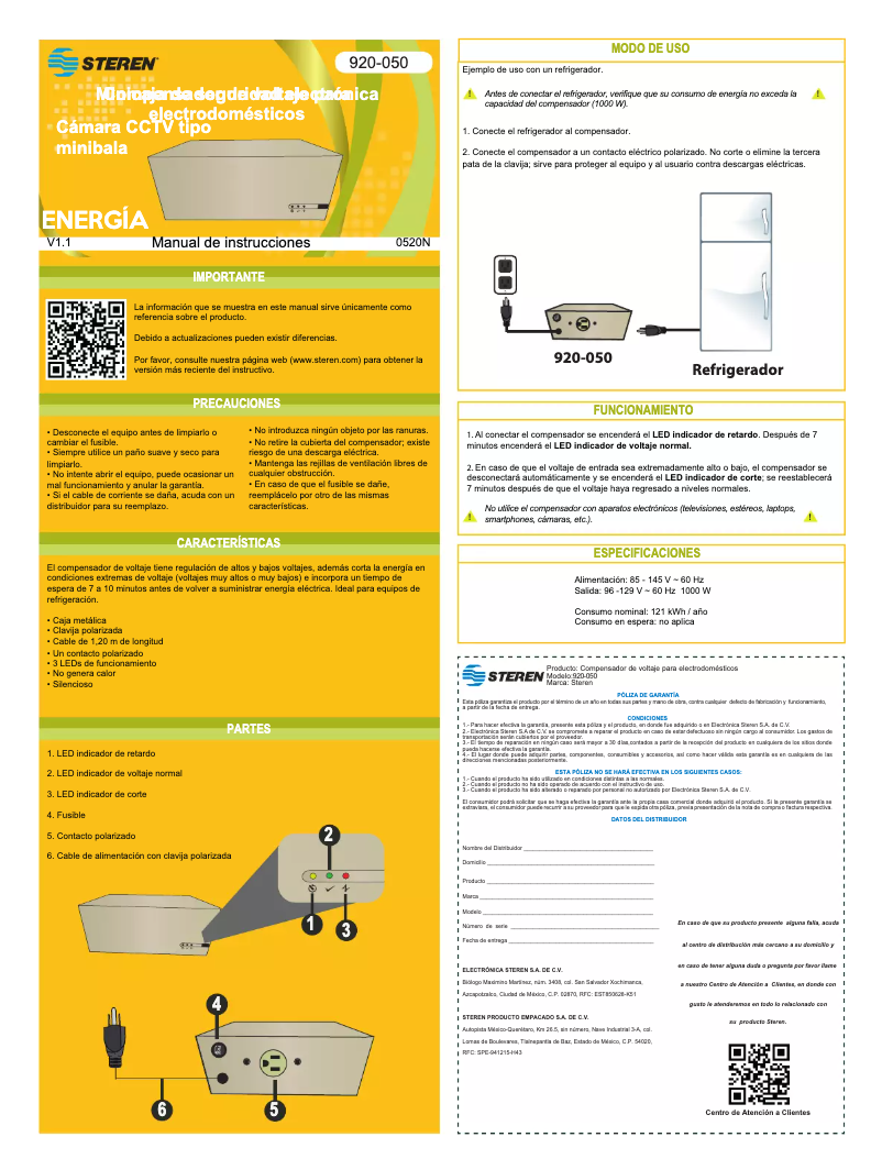 Page n°1 - Manuel utilisateur Steren 920-050