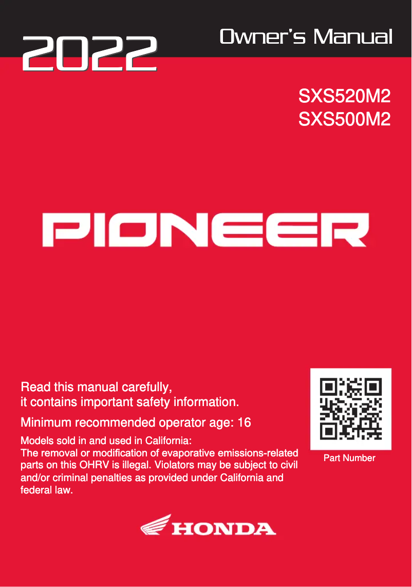 Image de la première page du manuel de l'appareil Pioneer 500 (2022)