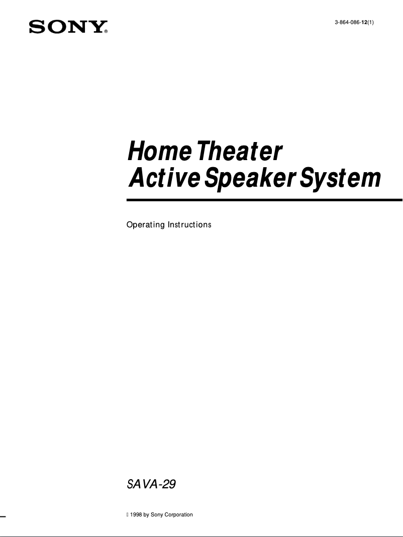 Page n°1 - Manuel utilisateur Sony SAVA-29