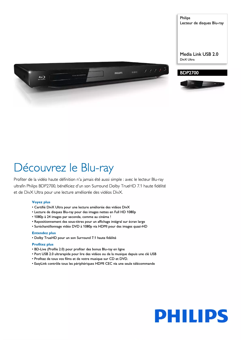 Page n°1 - Fiche technique Philips BDP2700