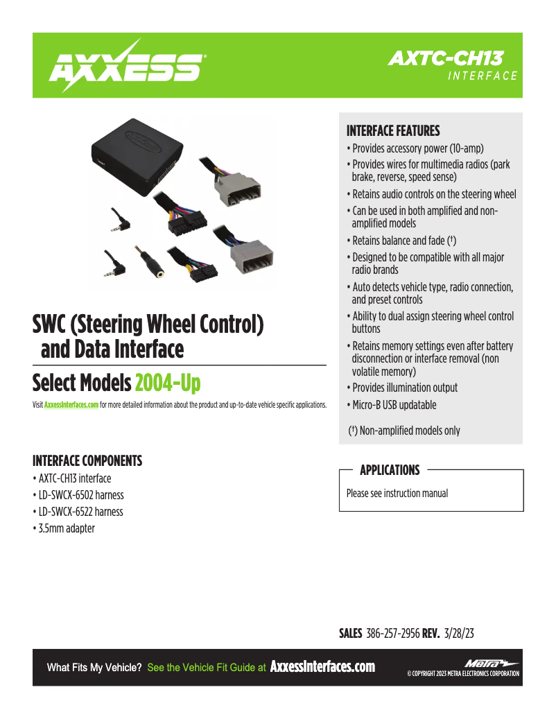 Page 1 de la notice Fiche technique AXESS AXTC-CH13