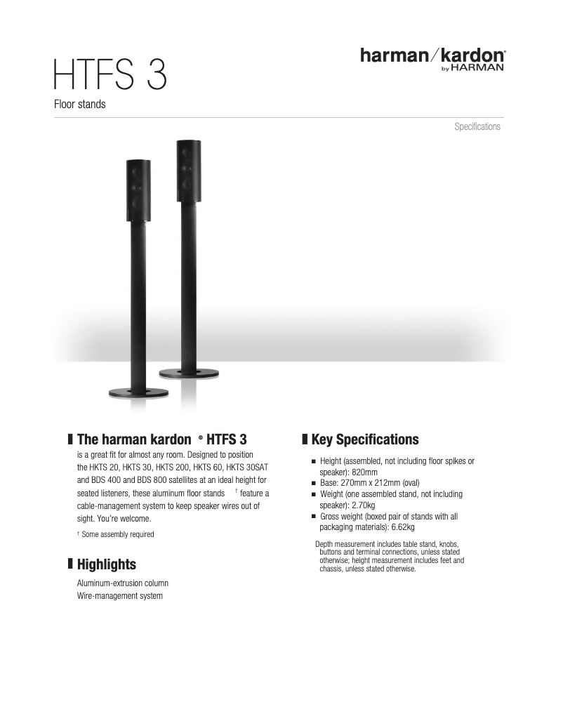 Page 1 de la notice Fiche technique Harman Kardon HTFS 3/E