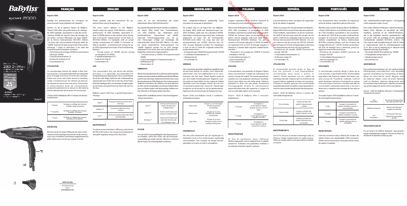 Page 1 de la notice Fiche technique BaByliss D302RE