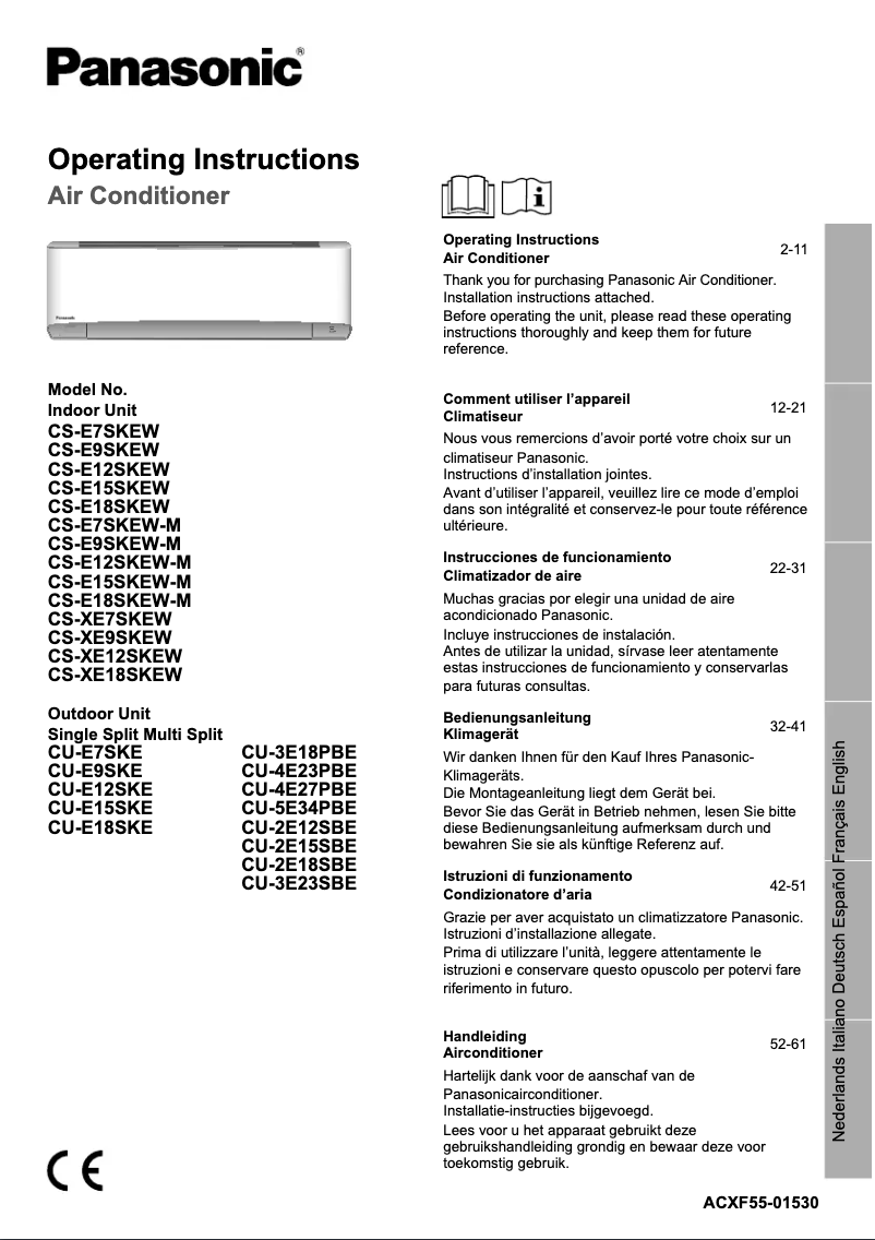 Page 1 de la notice Manuel utilisateur Panasonic CS-E18SKEW