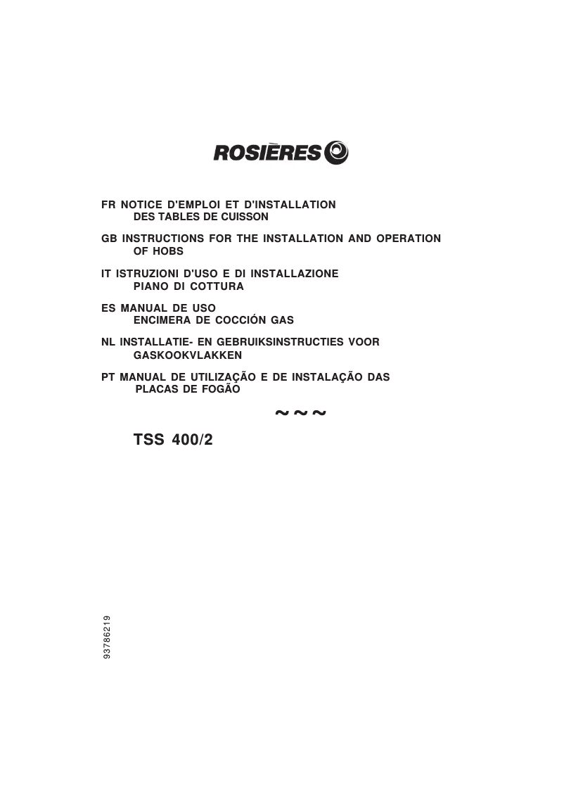 Page 1 de la notice Manuel utilisateur Rosieres TSS 400/2 RIN