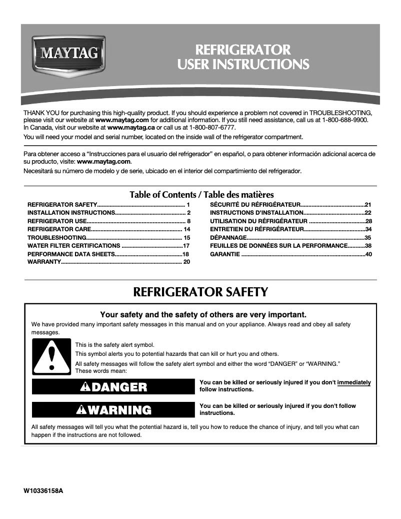 Page n°1 - Manuel utilisateur Maytag MFX2571XEB