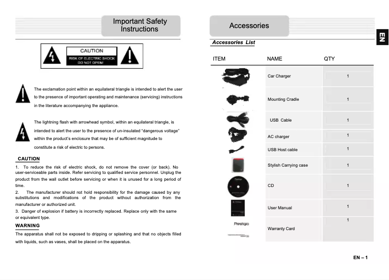 Page 1 de la notice Manuel utilisateur Prestigio GeoVision 7777