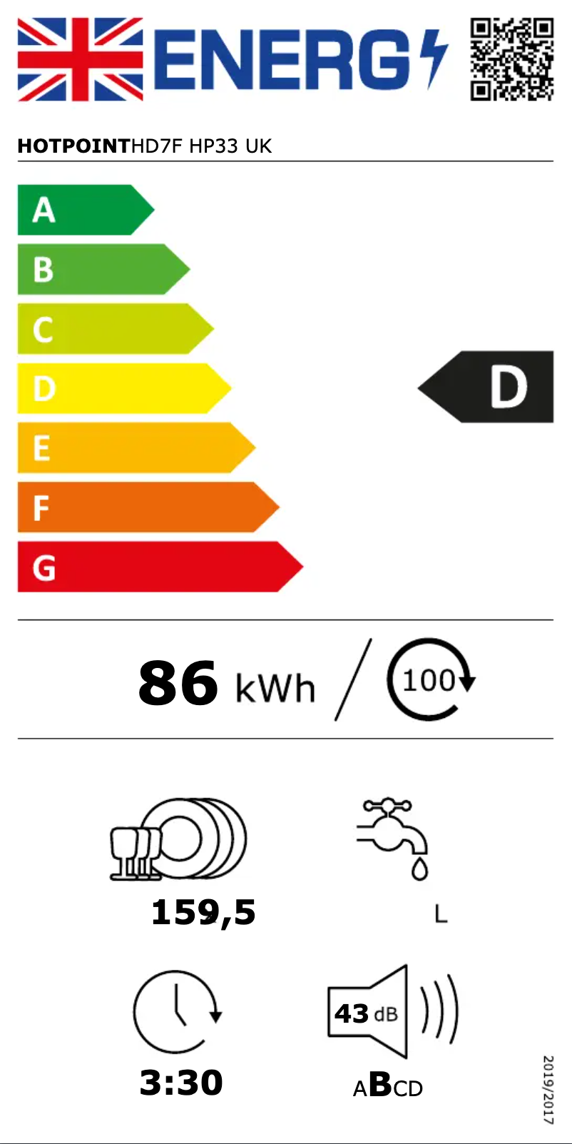 Page n°1 - Label énergétique Hotpoint HD7F HP33 UK