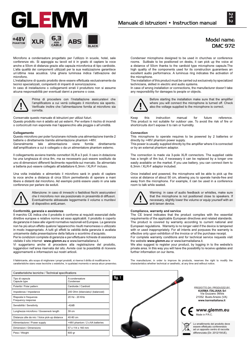Page n°1 - Manuel utilisateur Glemm DMC 972