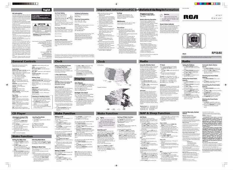 Page n°1 - Manuel utilisateur RCA RP5640