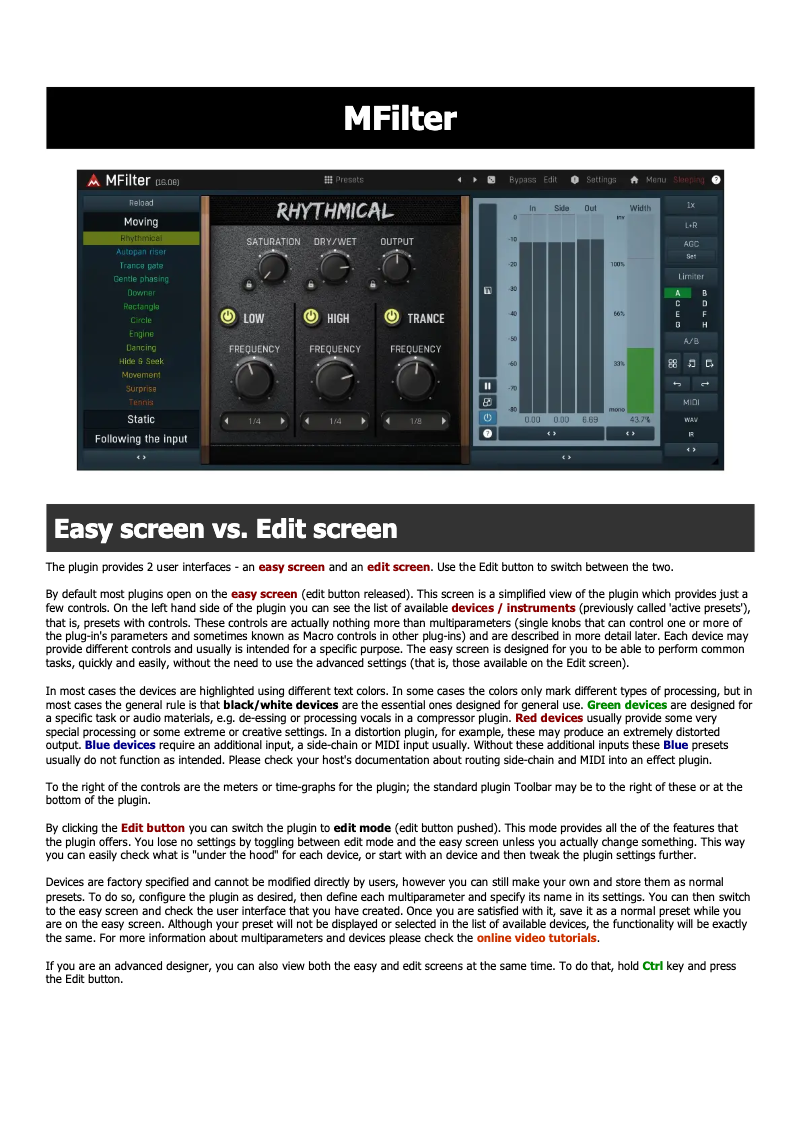 Page n°1 - Manuel utilisateur MeldaProduction Mfilter