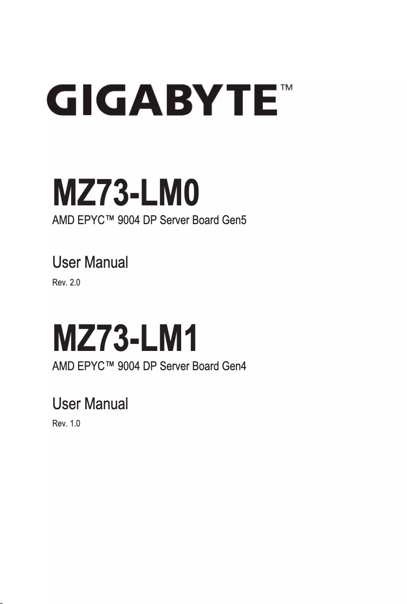 Page n°1 - Manuel utilisateur Gigabyte MZ73-LM1