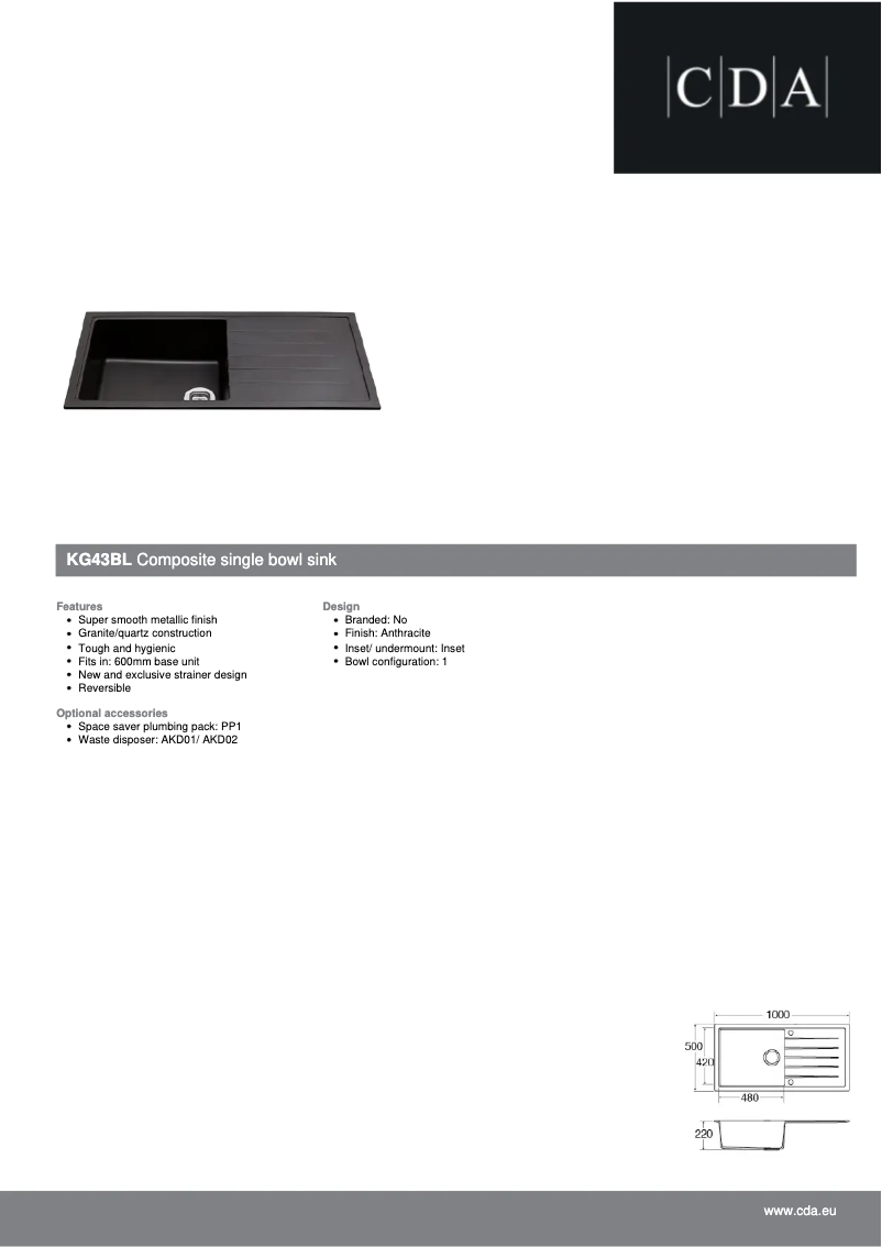 Page n°1 - Fiche technique CDA KG43BL