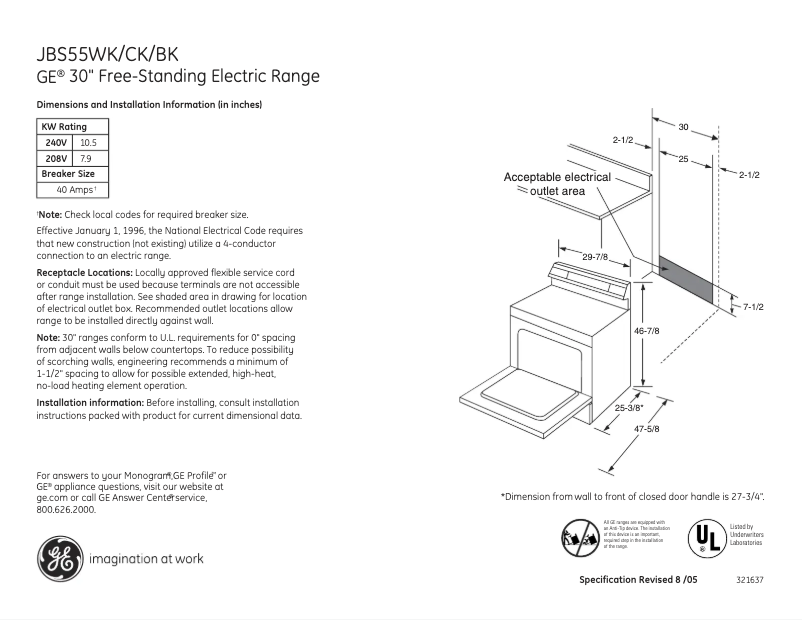 Page n°1 - Fiche technique GE JBS55BKBB