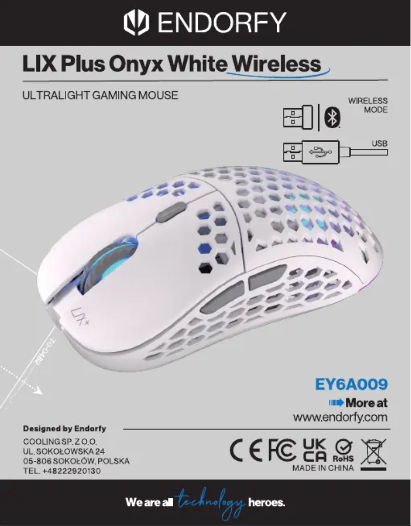 Page 1 de la notice Manuel utilisateur ENDORFY LIX Plus Wireless Onyx White