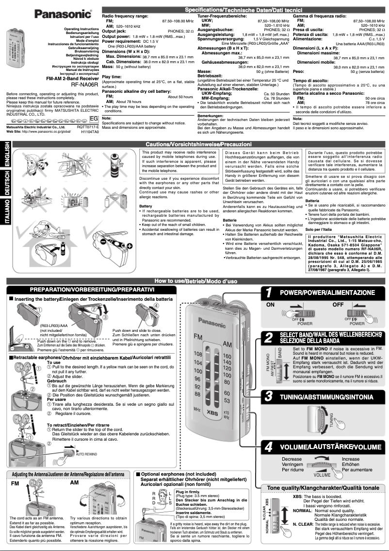 Page n°1 - Manuel utilisateur Panasonic RF-NA06R