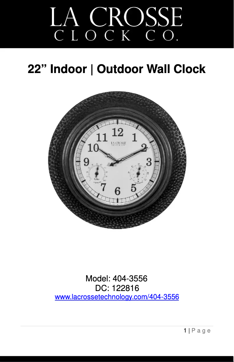 Page 1 de la notice Manuel utilisateur La Crosse Technology 404-3556