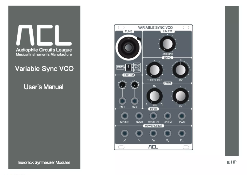 Page 1 de la notice Manuel utilisateur ACL Variable Sync VCO