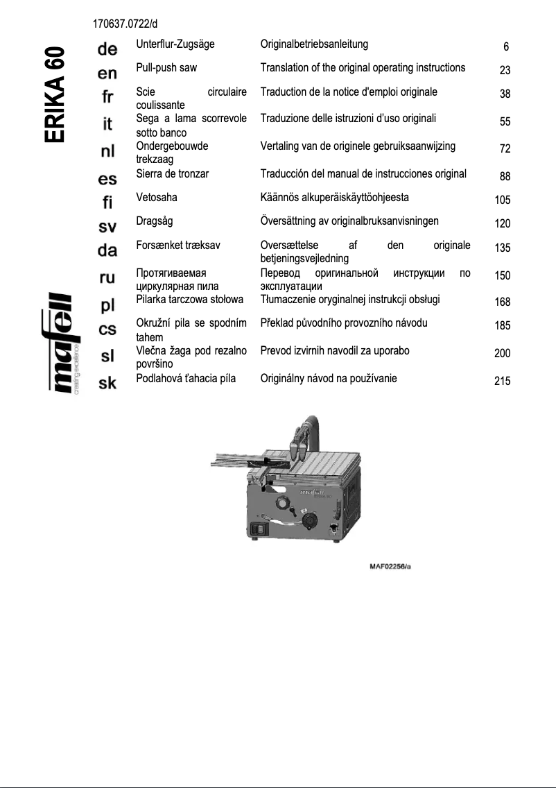 Page n°1 - Manuel utilisateur Mafell ERIKA 60