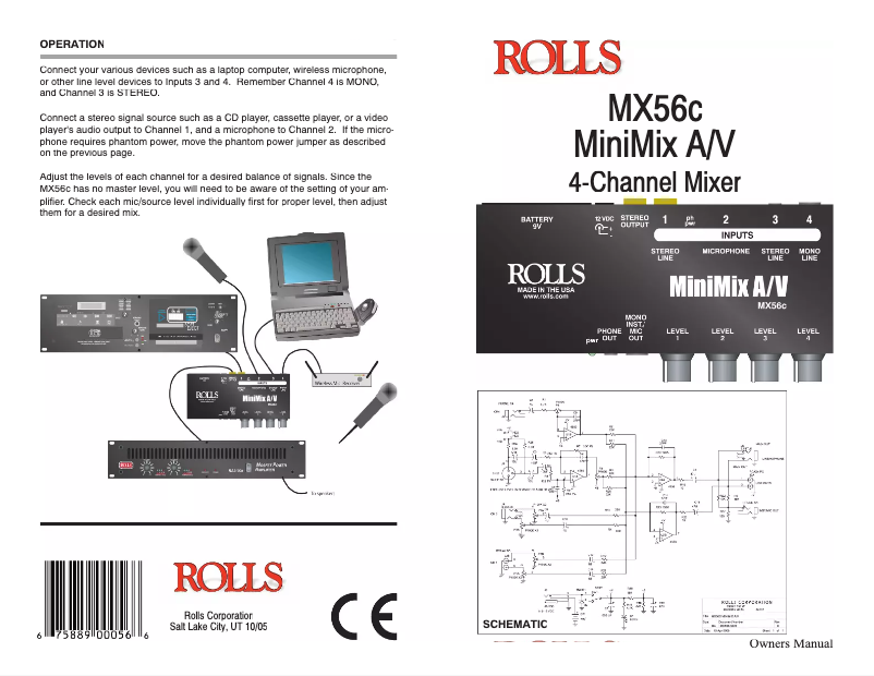 Page 1 de la notice Manuel utilisateur Rolls MiniMix A/V MX56c