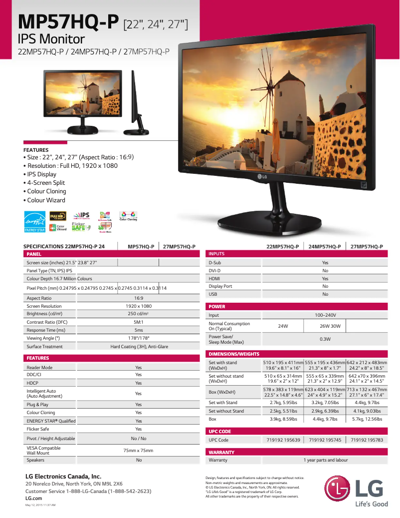 Page n°1 - Fiche technique LG 27MP57HQ