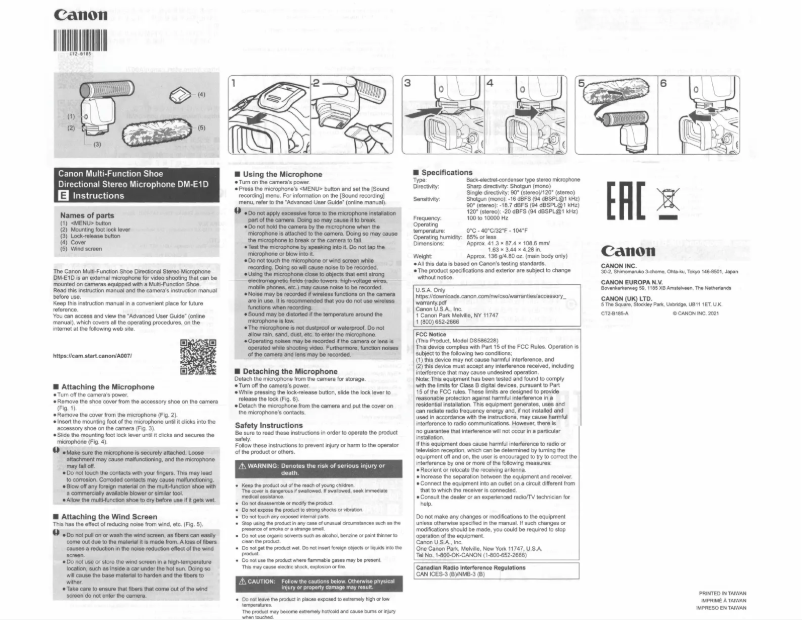 Page 1 de la notice Manuel utilisateur Canon DM-E1D