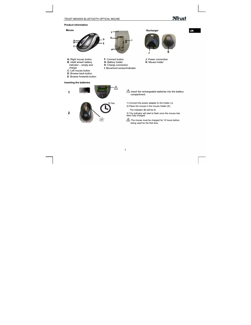 Page 1 de la notice Manuel utilisateur Trust MI-5400X